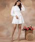 High Neck Belted Skater White Dress